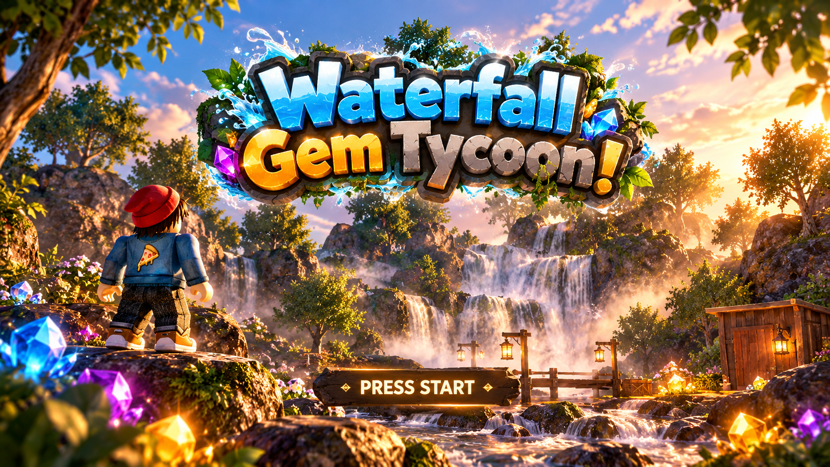 Waterfall Gem Tycoon promotional title artwork